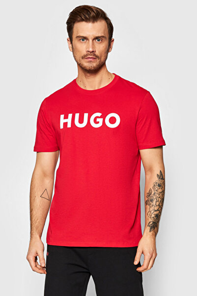 HUGO Erkek %100 Pamuklu Logolu Kısa Kollu Kırmızı T-Shirt