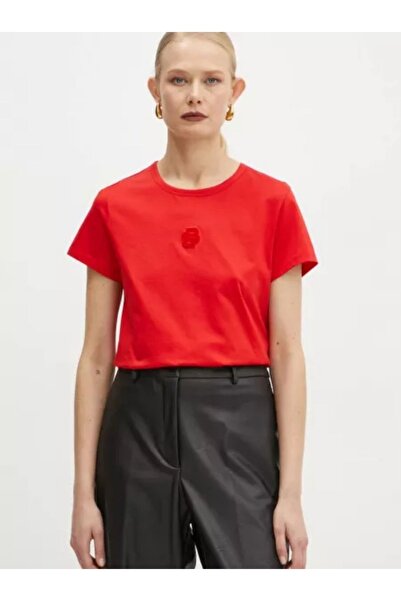 BOSS Kadın Regular Fit Yuvarlak Yaka Kısa Kollu Kırmızı T-Shirt