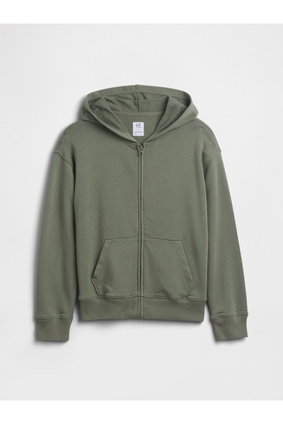 GAP Erkek Çocuk Yeşil Kids Rahat Fransız Havlu Kumaş Fermuarlı Sweatshirt