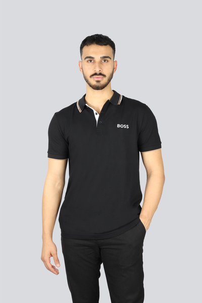 BOSS Erkek Regular Fit Polo Yaka Pamuklu Kısa Kollu Siyah Polo Yaka T-Shirt