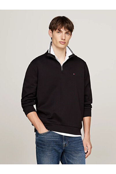 Tommy Hilfiger Men's Long Sleeve Regular Stand Collar Casual Black Sweatshirt