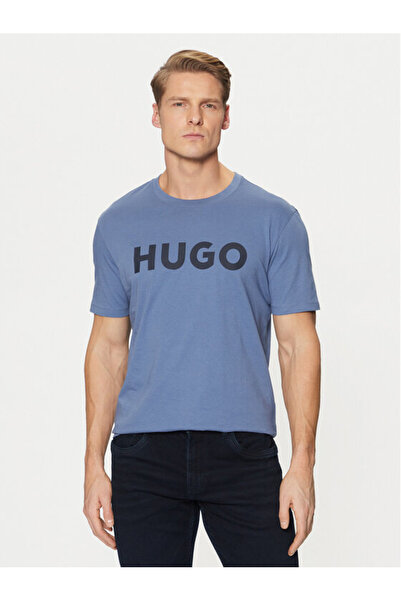 HUGO Erkek %100 Pamuklu Logolu Kısa Kollu Mavi1 T-Shirt