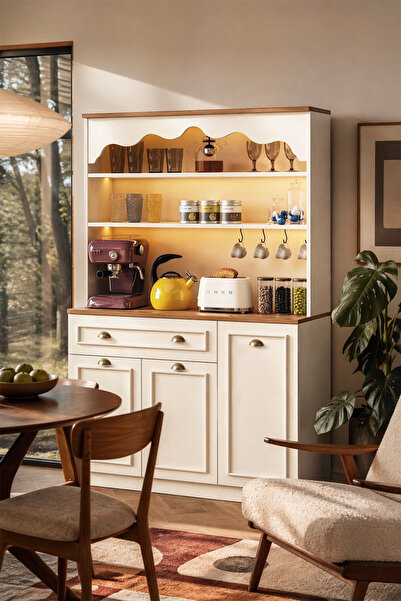 Avmpark Pion P3 Kahve Köşesi Airfry Kiler Dolabı Led Işıklı Bardak Raflı Çekm...