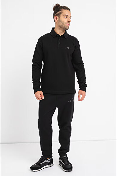 BOSS Erkek Dokuma Polo Yaka Kısa Kol Günlük Siyah Polo Yaka T-Shirt