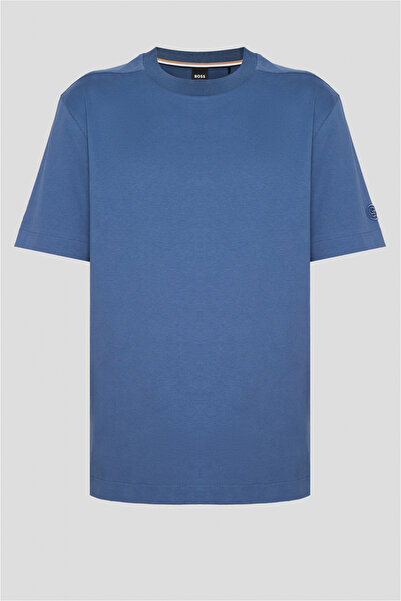 BOSS Erkek Normal Kesim Yuvarlak Yaka %100 Pamuklu Kısa Kollu Mavi T-Shirt
