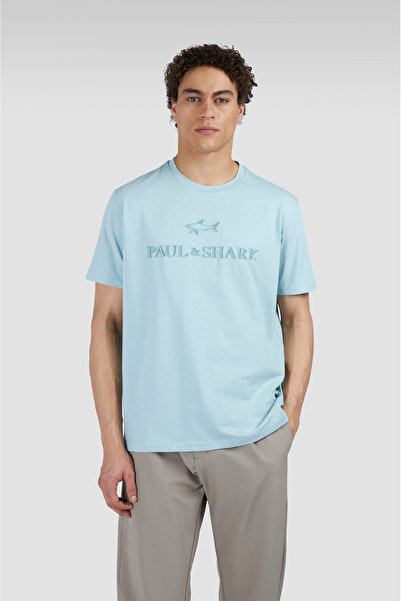 PAUL&SHARK Tricou albastru din jerseu de bumbac cu logo brodat Ton Sur Ton pe...
