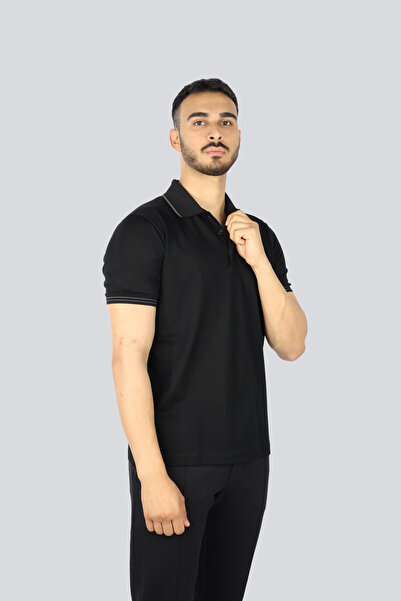PAUL&SHARK Erkek Regular Fit İnce Pike Pamuklu Kısa Kollu Siyah Polo Yaka T-S...