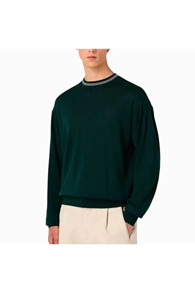 Emporio Armani Men's Brand Logo Detailed Crew Neck Regular Fit Dark Green Swe...