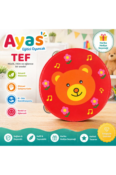 AyasEğiticiOyuncak Ahşap Bebek Eğitici Davul Tef Bateri Bebek Ritim Bateri Seti