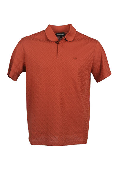 Emporio Armani Men's Polo Collar Button Closure Short Sleeve Orange Polo Coll...