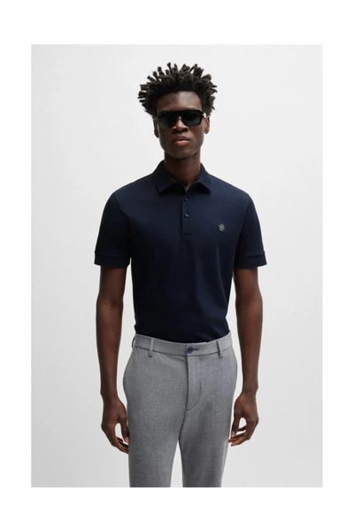 BOSS Erkek Polo Yaka Düğme Kapamalı Kısa Kol Lacivert Polo Yaka T-Shirt