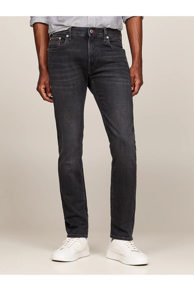 Tommy Hilfiger Erkek Pamuklu Normal Bel 5 Cepli Düğmeli Siyah Jeans