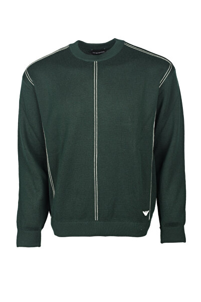 Emporio Armani Men's Regular Fit Cotton Crew Neck Long Sleeve Green Sweater