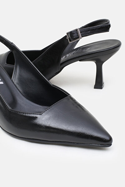 Cochines Μαύρα ματ γυναικεία παπούτσια με τακούνι, με δερμάτινο μοτίβο με ρυτ...