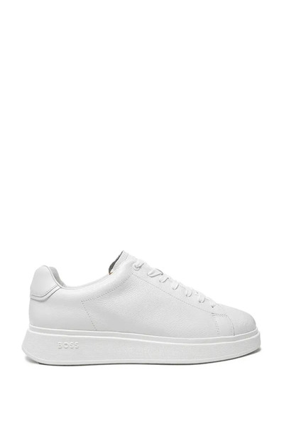 BOSS Erkek Marka Logolu Bağcıklı Kaydırmaz Tabanlı Günlük Beyaz Sneaker