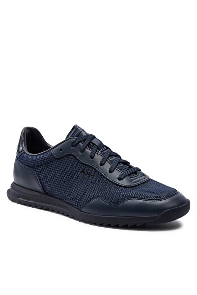 BOSS Erkek Marka Logolu Bağcıklı Kaydırmaz Tabanlı Günlük Lacivert2 Sneaker