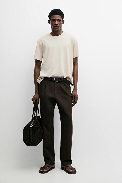 Massimo Dutti Pamuklu keten çift yakalı tişört