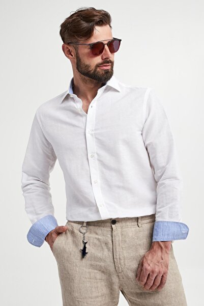 PAUL&SHARK Men's Buttoned Long Cotton Casual White Shirt