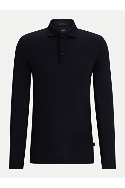 BOSS Erkek Polo Yaka Uzun Kollu Pamuklu Rahat Kesim Lacivert Polo Yaka T-Shirt