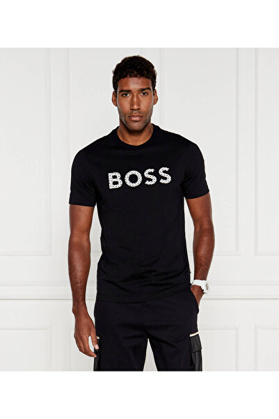BOSS Erkek Büyük Logo Detaylı Kısa Kol Günlük Siyah T-Shirt