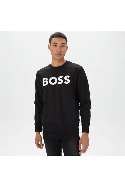 BOSS Erkek Marka Logo Detaylı Regular Fit Uzun Kollu Siyah Sweatshirt