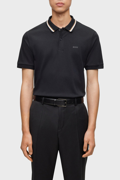 BOSS Erkek Pamuklu Polo Yakalı Düğme Kapamalı Kısa Kollu Siyah Polo Yaka T-Shirt