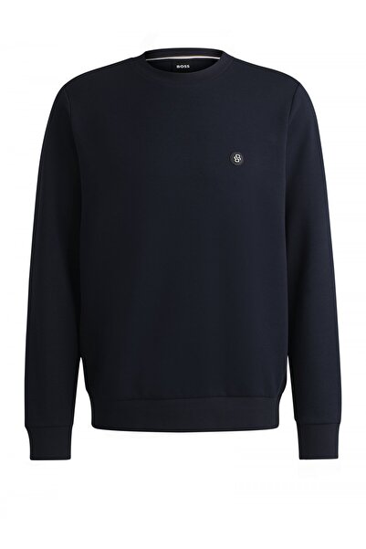 BOSS Erkek Düz Model Bisiklet Yaka Uzun Kol Lacivert Sweatshirt