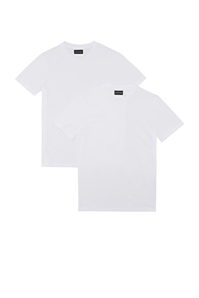 Emporio Armani Erkek Marka Logolu Basic Bisiklet Yaka Kısa Kollu Beyaz T-Shirt