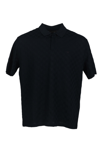 Emporio Armani Erkek Polo Yaka Düğme Kapamalı Kısa Kollu Lacivert Polo Yaka T...