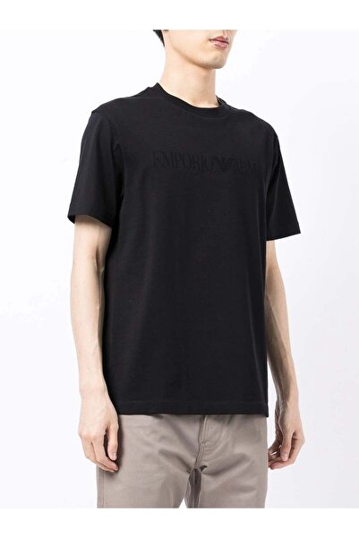 Emporio Armani Men's Cotton Brand Logo Round Neck Navy Blue T-Shirt