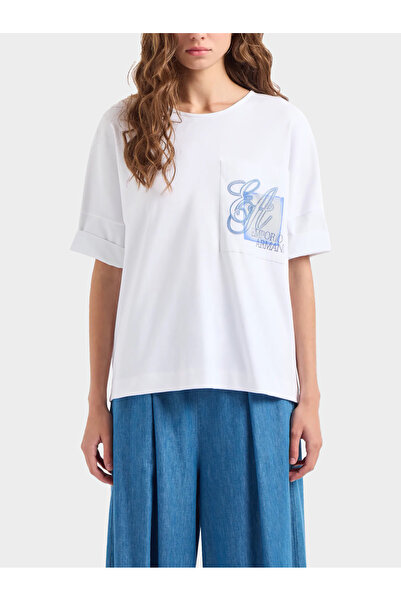 Emporio Armani Kadın Marka Logolu Kısa Kol Yuvarlak Yaka Beyaz T-Shirt