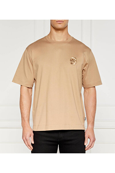 BOSS Erkek Marka Logo Detaylı Bisiklet Yaka Regular Fit Bej T-Shirt