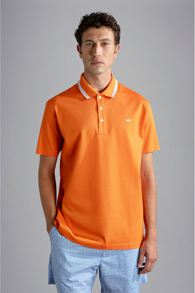 PAUL&SHARK Erkek Pamuklu Polo Yakalı Düğme Kapamalı Kısa Kollu Turuncu Polo Y...