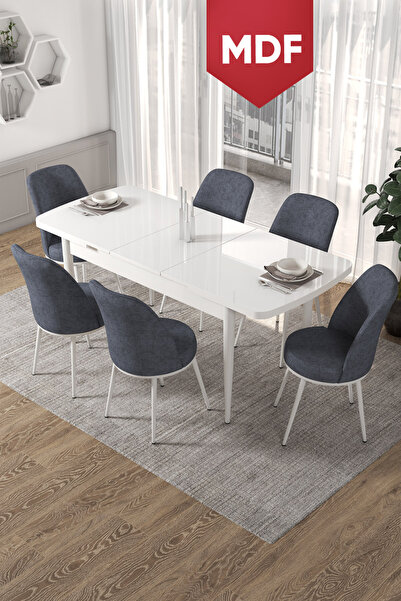 Canisa Concept Via Serisi 80x132 MDF Açılabilir Mutfak Masası Takımı Beyaz Ma...