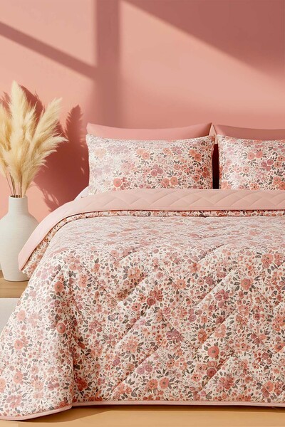 Rivaİstanbul Ροζ Ανοιξιάτικο Διπλό Βαμβακερό Πικέ & Κάλυμμα Κρεβατιού