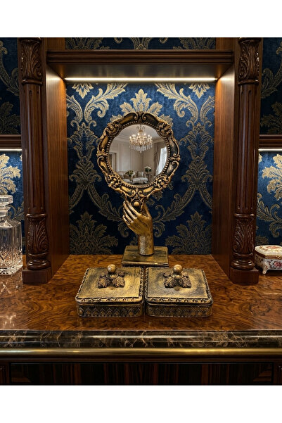 Makeup Mirror Set with Decorative Polyester Jewelry Set Gold-black-antique