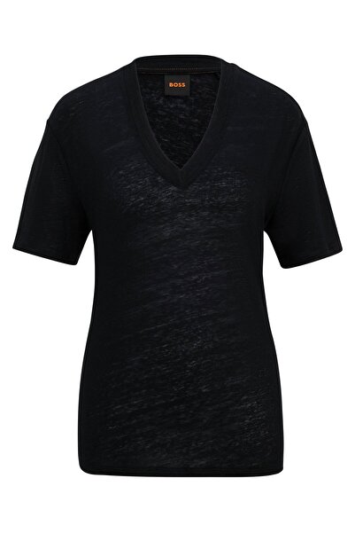 BOSS Kadın regular fit Kısa Kollu Düz Bisiklet Yaka Siyah T-Shirt