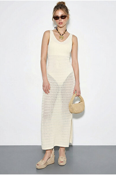 Bianco Lucci Γυναικείο φόρεμα με λαιμόκοψη V με λεπτομέρεια ανοιχτό 60261558