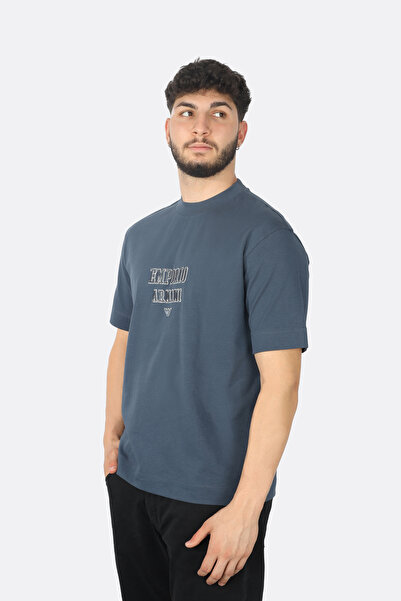 Emporio Armani Men's Woven Crew Neck Short Sleeve Casual Blue1 T-Shirt