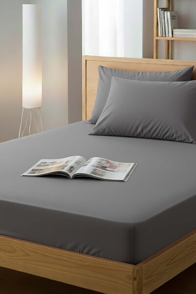 Rivaİstanbul Γκρι Βαμβακερό Σεντόνι Διπλό Ελαστικό 160x200