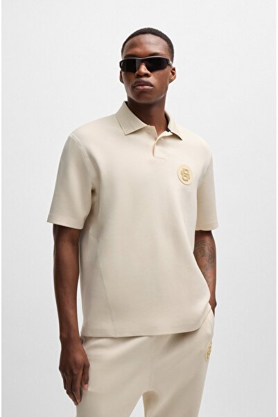 BOSS Erkek Polo Yaka Düğmeli Şık Logolu Ekru Polo Yaka T-Shirt