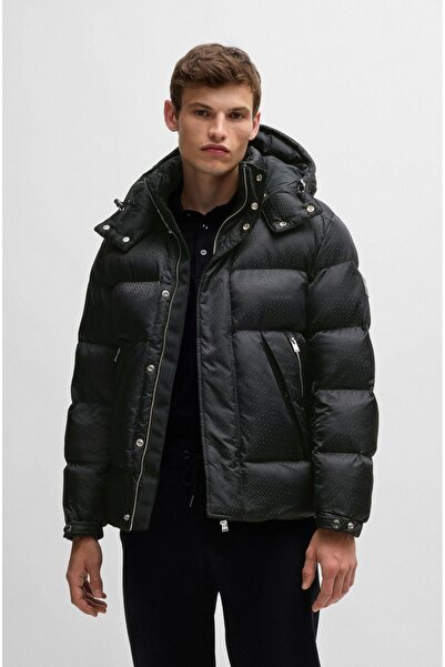 BOSS Erkek Marka Logo Detaylı Regular Fit Uzun Kollu Siyah Mont