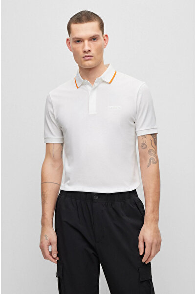 BOSS Erkek Slim Fit Polo Yaka Kısa Kol Beyaz Polo Yaka T-Shirt