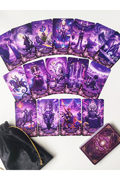 VectoraWorks Mor Mistik Tarot Kartı Destesi 78’li – Kadife Kese Hediyeli, 7x1...