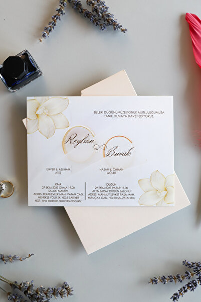 Pixel Davetiye Krem - 50 Adet - Yaldızlı Davetiye - Yeni - Düğün - Nişan - Kına - Sünnet - Nikah Davetiyesi - 8864