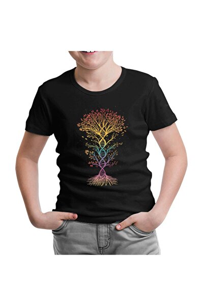 Lord T-Shirt تي شيرت للأطفال على شكل شجرة ملونة تشبه الحمض النووي باللون الأسود