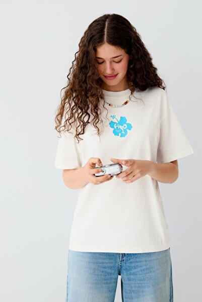 Bershka Oversize H2O baskılı tişört