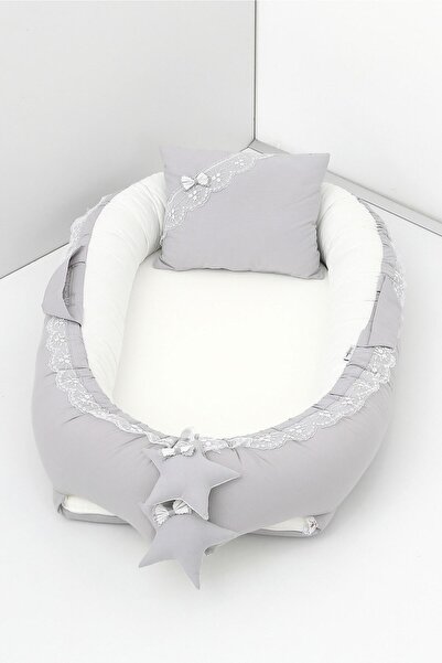 Umaybebek Babynest, Baby Sleep Bed 0-2 Years - Cotton Fabric - Gray Cream
