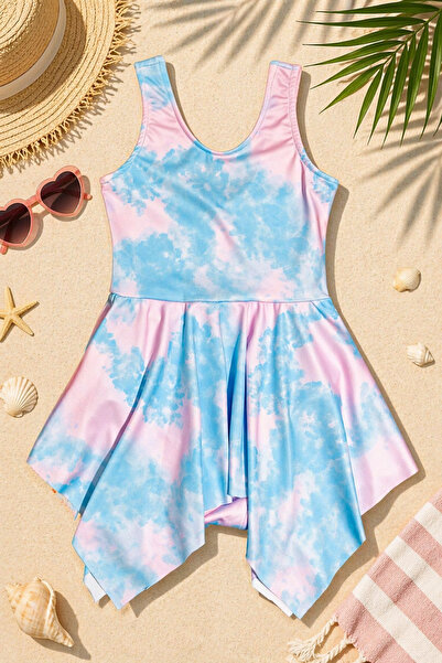 Girls' Swimwear with Skirt and Tie-Dye Pattern