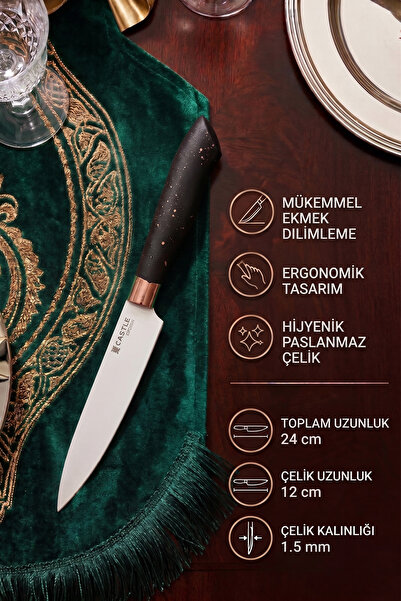CASTLE KITCHEN Black Copper Serisi 5 Li Mutfak Bıçağı Et Ekmek Sebze Mutfak Şef Bıçak Seti ( Mft-568)